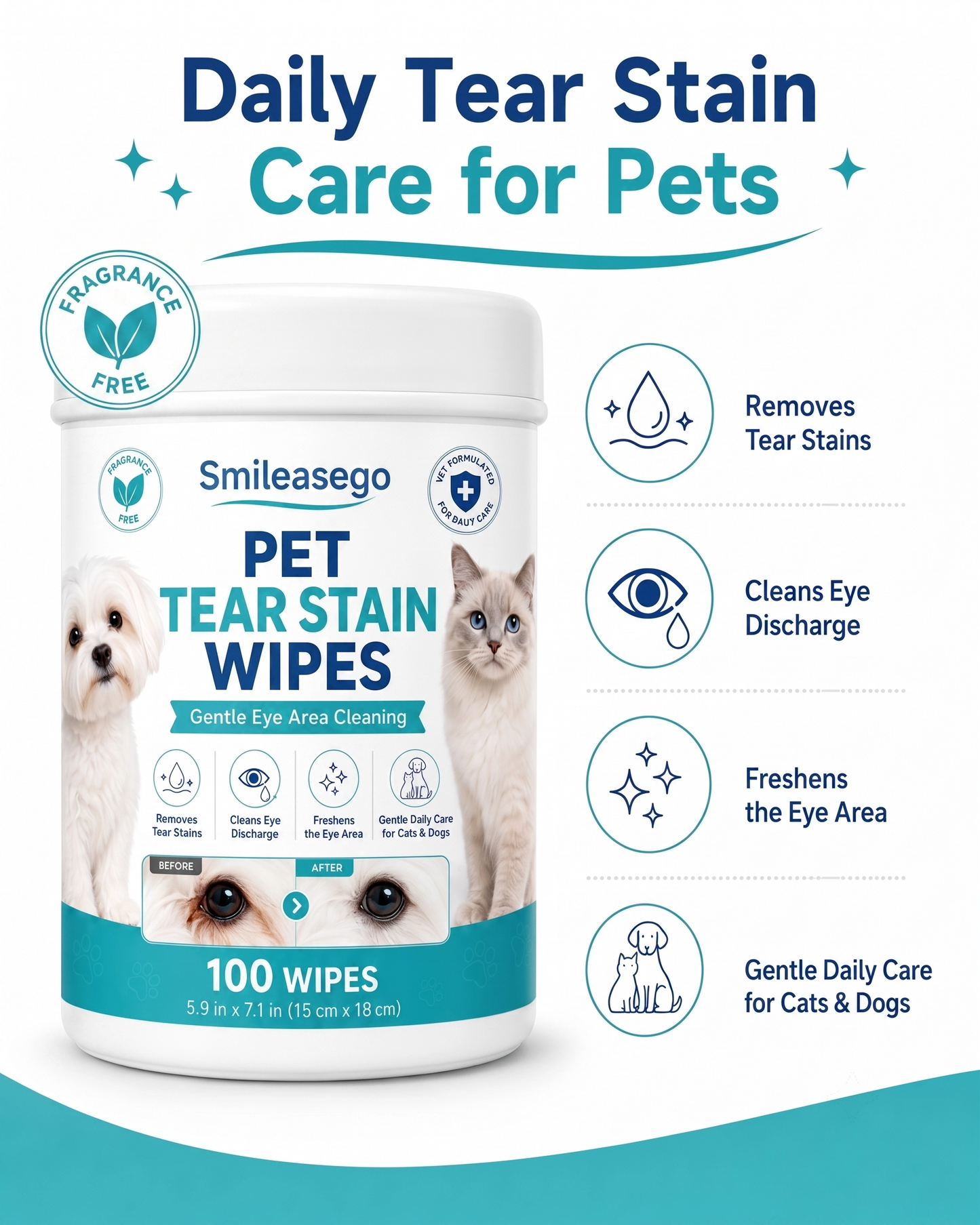 Smileasego™ Gentle Tear Stain Wipes