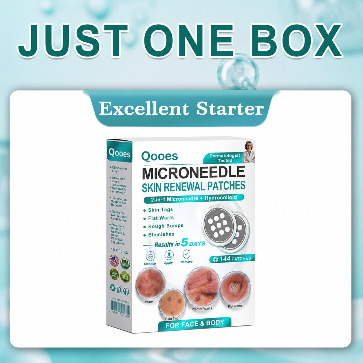 Qooes®2-in-1 Microneedle & Hydrocolloid Patch👨‍⚕️ | Removes raised moles, acne, flat warts, and skin tags | Helps improve wrinkles, scars, and blemishes | Invisible patches for face and body💖