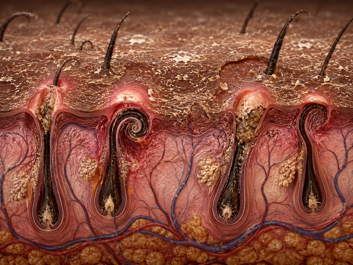 Illustration showing hair follicles and razor-prone skin