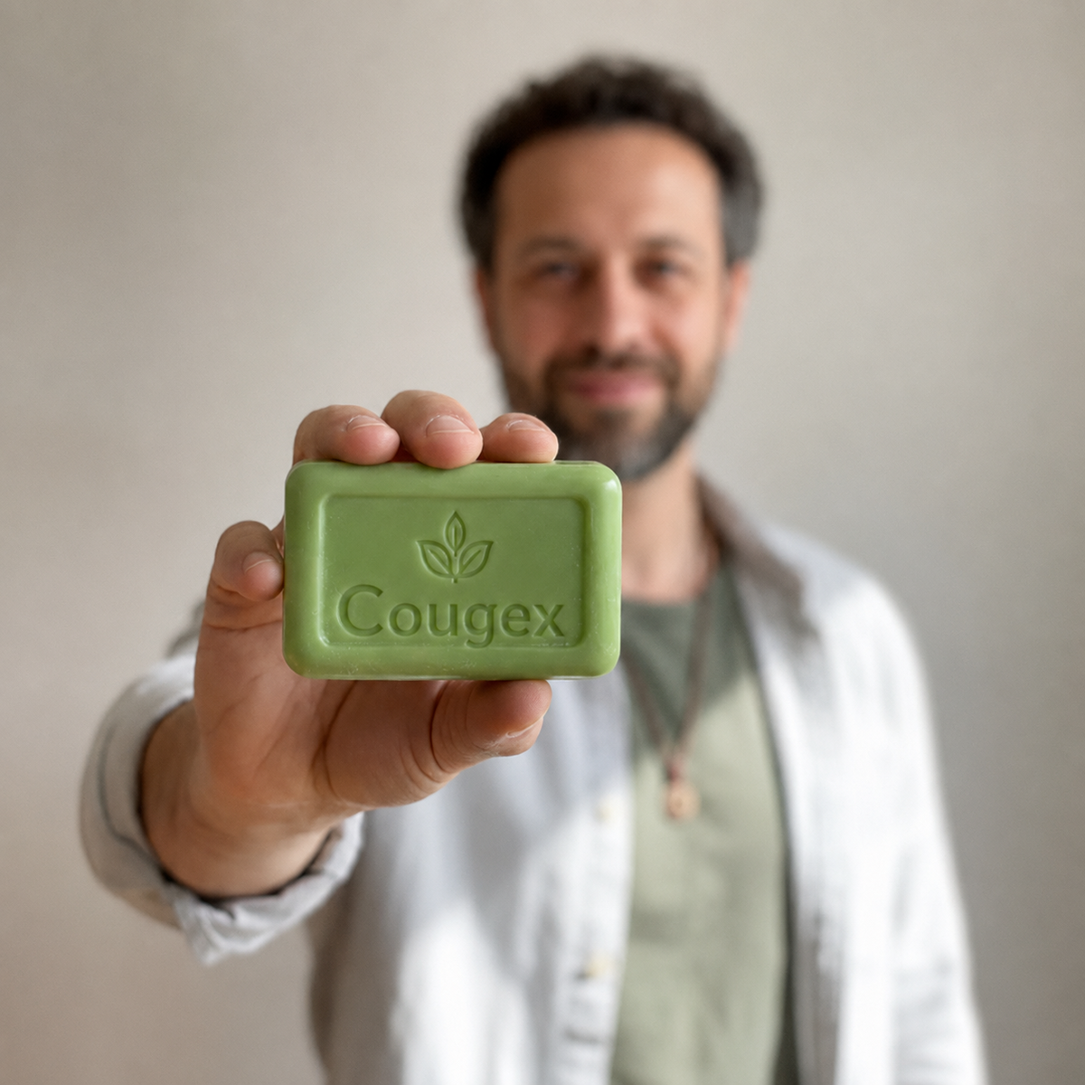 Man holding the Cougex cleansing bar