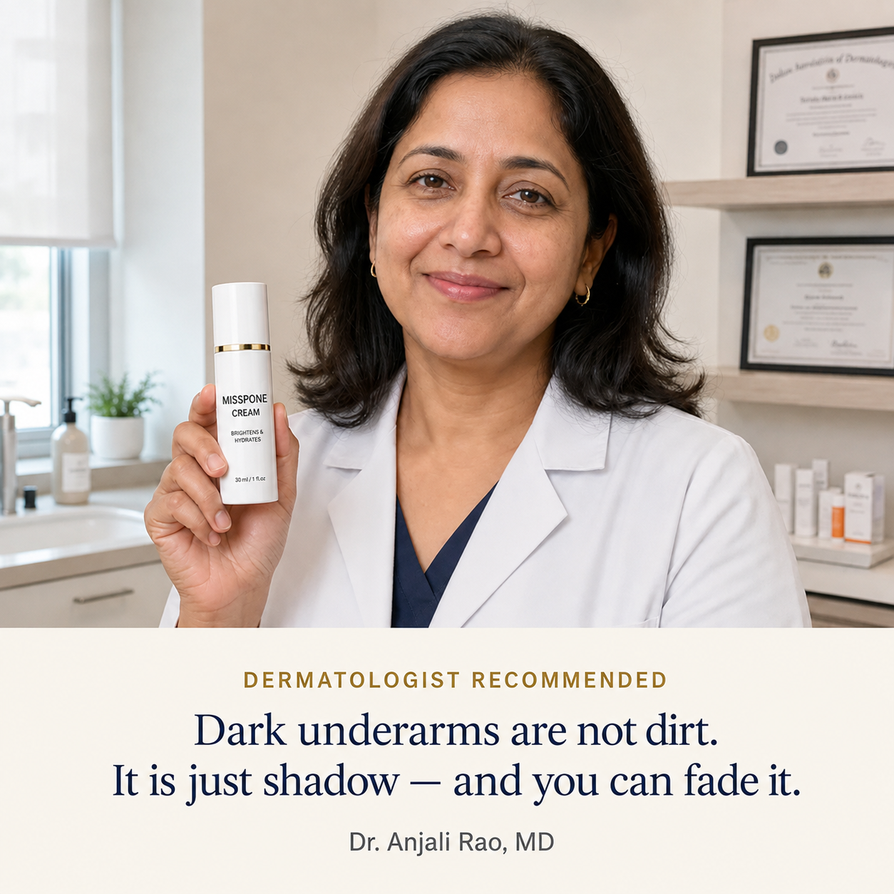 Skincare professional presenting MISSPONE Underarm Glow Reset Cream
