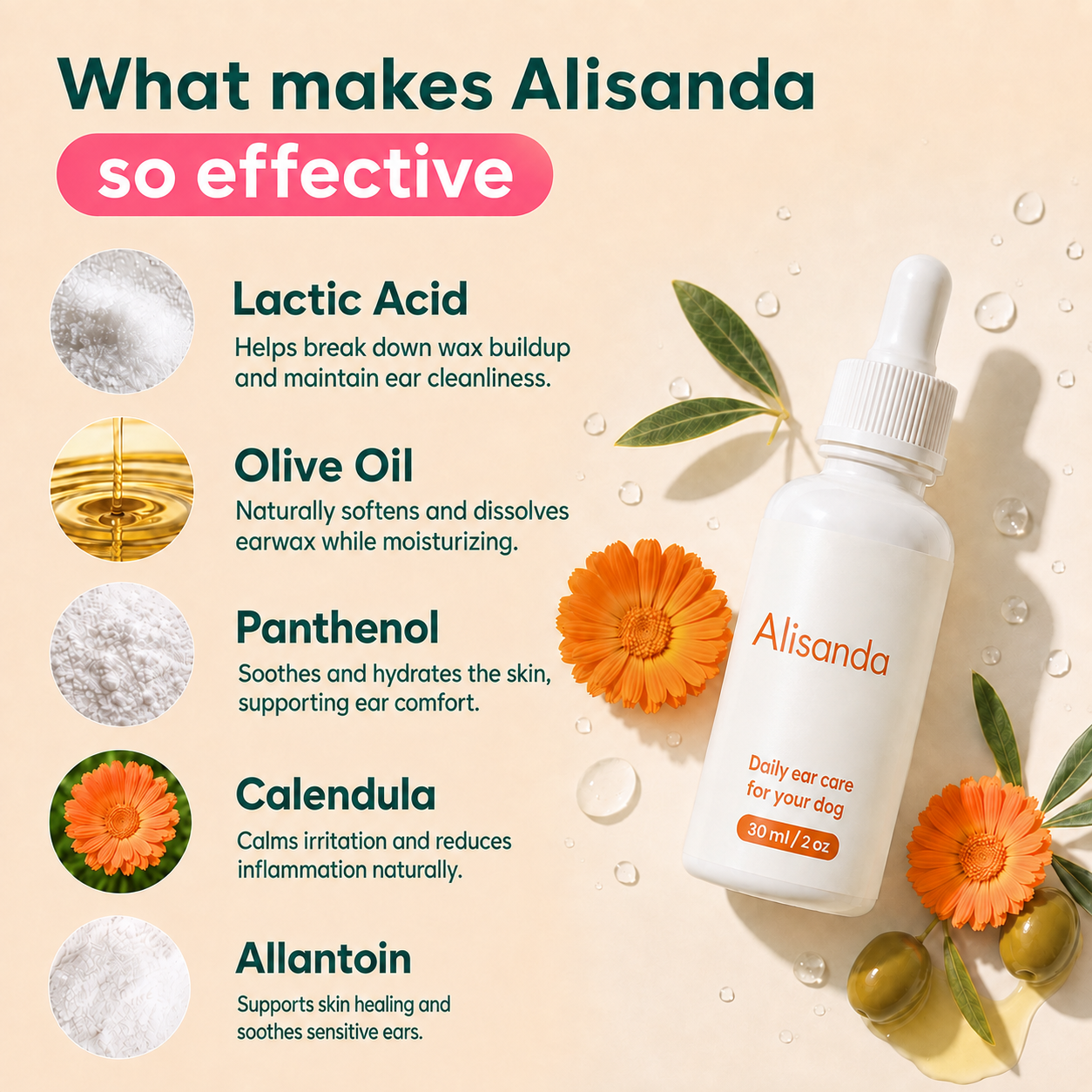 🐾 Alisanda Dog Ear Cleansing & Comfort Drops – Gentle Daily Ear Care✨