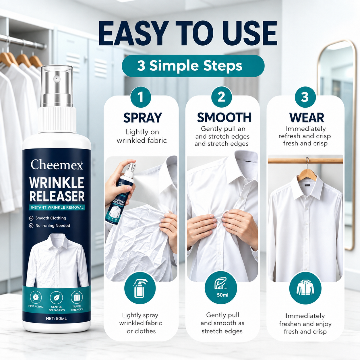 ✨ Cheemex Wrinkle Release Spray – No-Iron Fabric Smoothing Mist