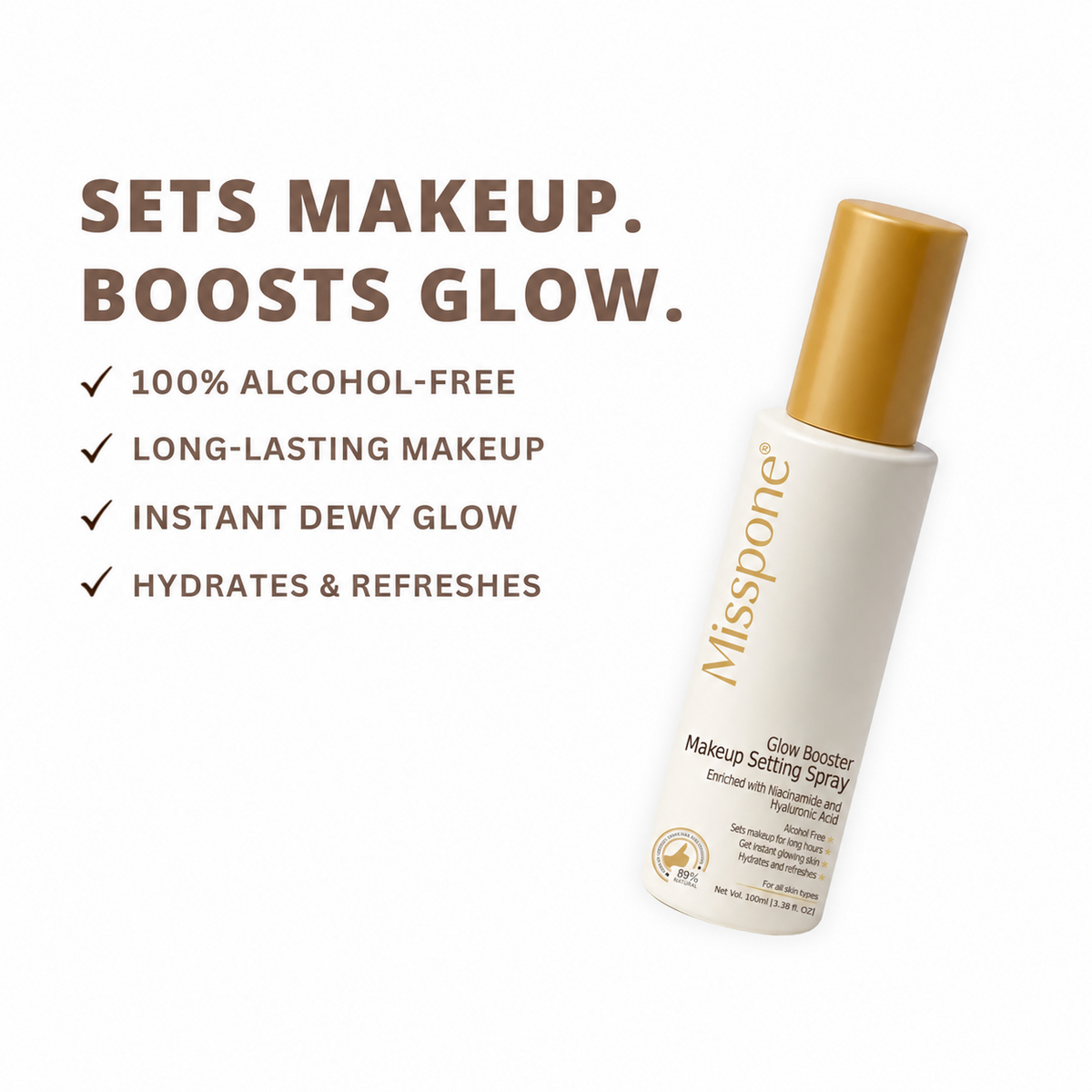 Perenne Glow Booster Makeup Setting Spray | Alcohol-Free | Enriched with Niacinamide & Hyaluronic Acid | Best Long-Lasting Makeup Fixer & Dewy Finish (100ml)