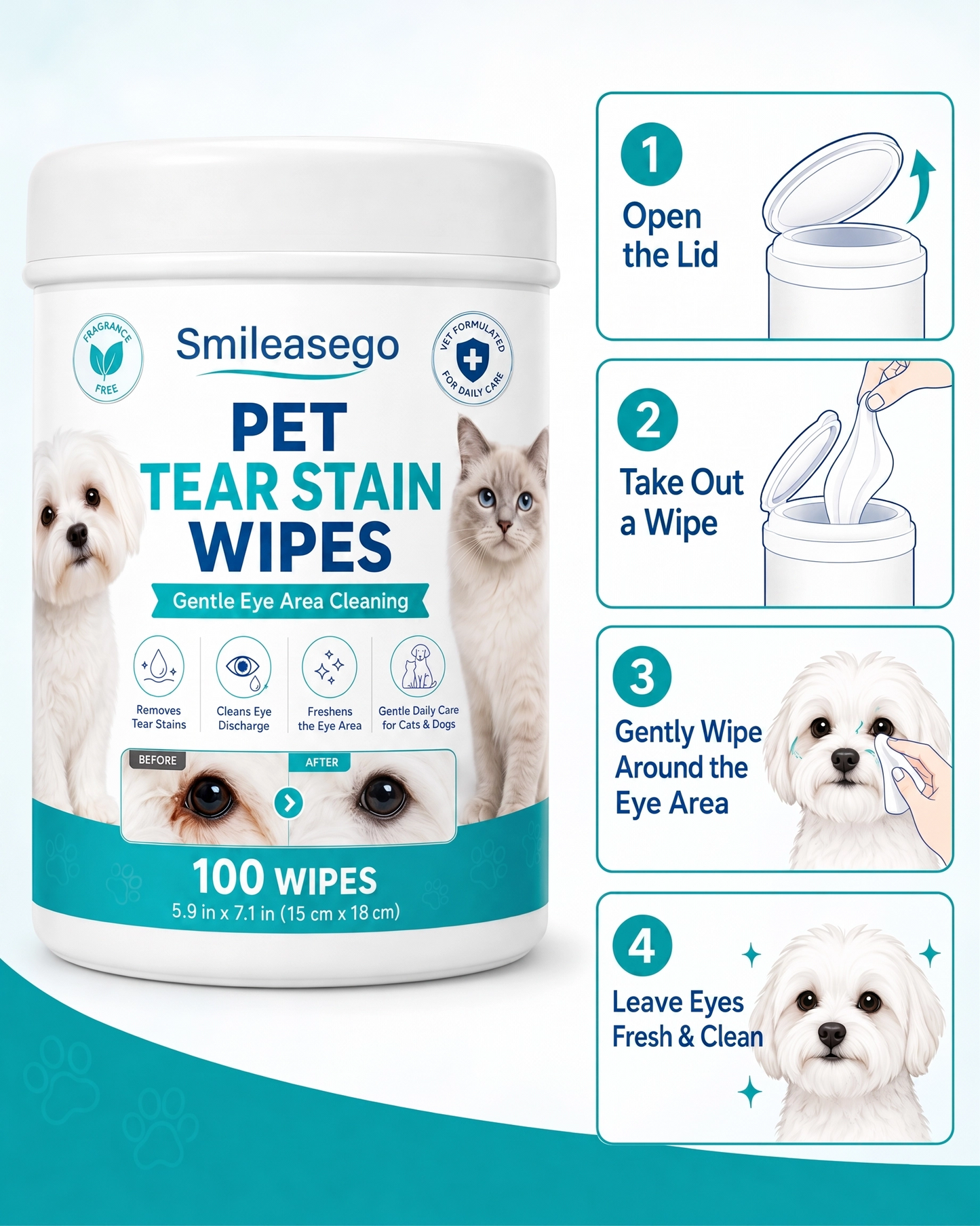Smileasego™ Gentle Tear Stain Wipes