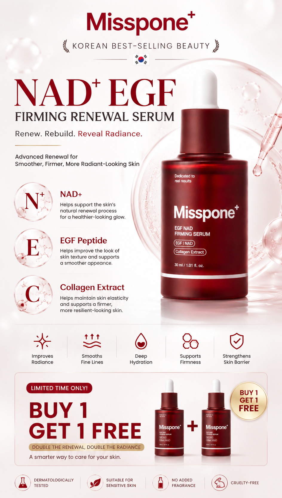 ✨ Misspone NAD+ EGF Serum – Firming, Smoothing & Revitalizing Care 💧