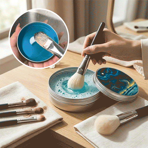 Wet a makeup brush before cleaning